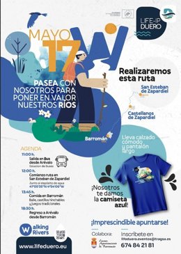 Cartel del proyecto Life IP Duero se suma a la iniciativa 'Walking rivers' con dos rutas por los ríos Zapardiel y Arevalillo