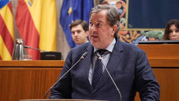 El diputado de Vox Aragón, Juan Vidal, durante una intervención en las Cortes de Aragón.