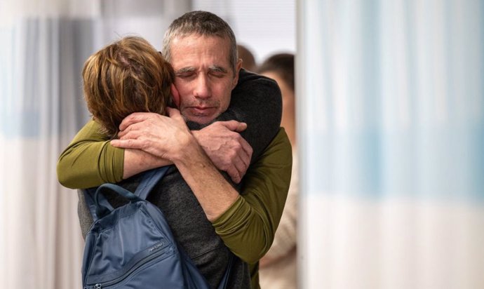 FERNANDO MERMAN, 60, and Luis Har, 70, reunite with their families at the Chaim Sheba Medical Center after 128 days of Hamas captivity in Rafah