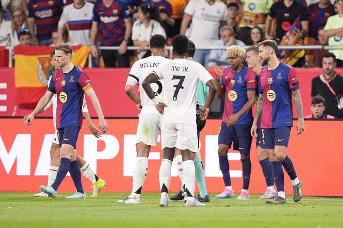 Lamine Yamal of FC Barcelona protests during the Spanish Cup, Copa del Rey, Final football match played between FC Barcelona and Real Madrid at La Cartuja Stadium on April 26, 2025 in Sevilla, Spain.