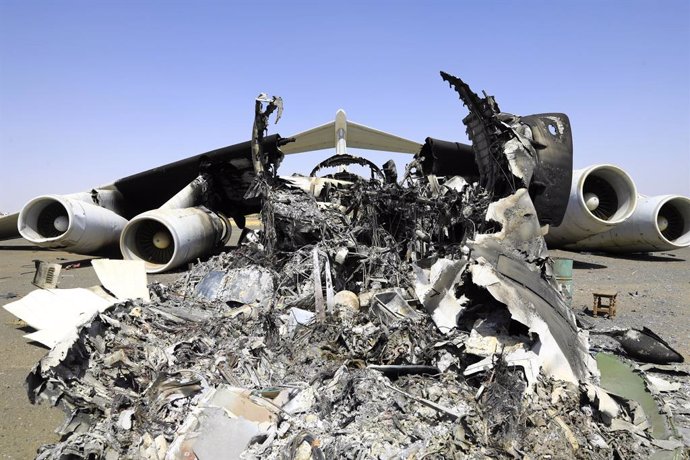 KHARTOUM, April 18, 2025  -- This photo taken on April 17, 2025 shows a destroyed aircraft at Khartoum International Airport in Khartoum, Sudan. The Sudanese Armed Forces (SAF) said in late March it has controlled the Khartoum International Airport, which