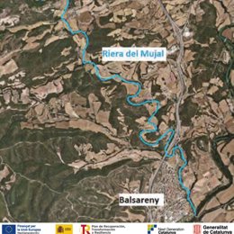 Mapa con el trazado de la riera de Mujal.