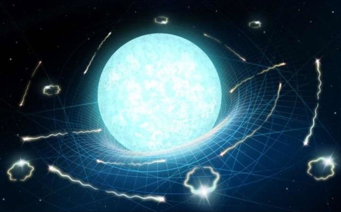 Impresión artística de una estrella de neutrones que se está "evaporando" lentamente a través de una radiación similar a la de Hawking.