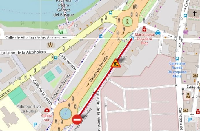 Información sobre el corte de tráfico en la vía de servicio del paseo de Zorrilla.