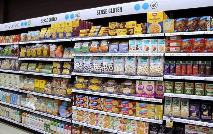 Productos sin gluten en un supermercado de Caprabo.