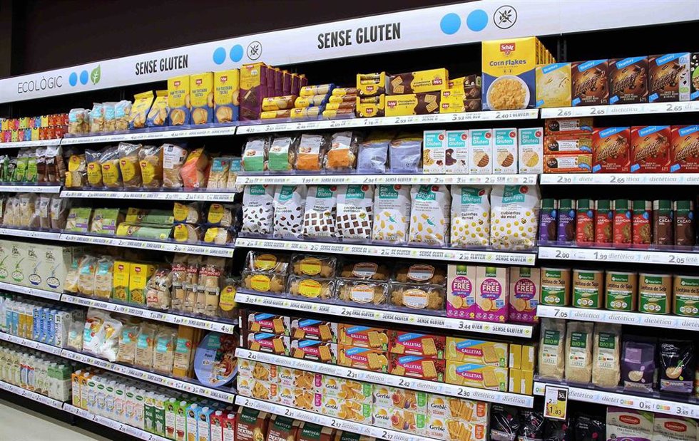 Productos sin gluten en un supermercado de Caprabo.