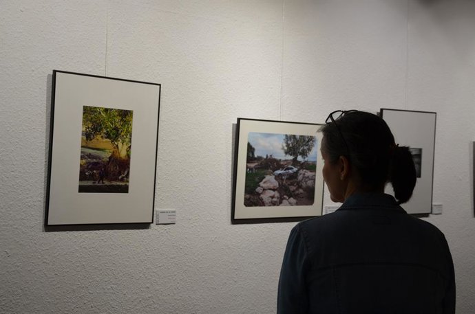 Mujer observa detalle de la exposición