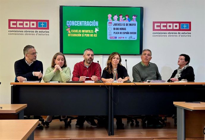 CCOO, UGT y CSIF presentan las protestas por una verdadera integración de las escuelas infantiles en la red de educación del Principado de Asturias.
