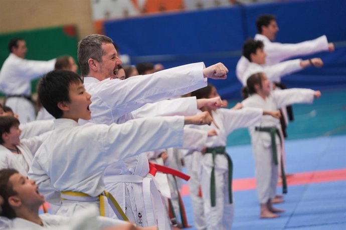Los consejeros Emilio Viciana y Mariano de Paco participan en una demostración de karate.