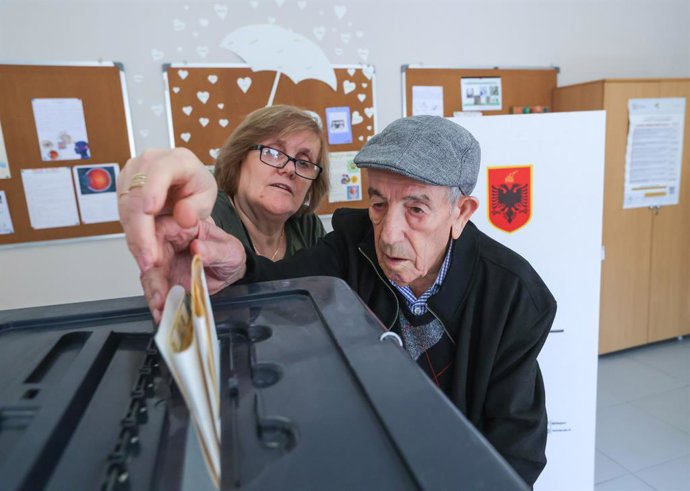 May 11, 2025, Tirana, Tirana, Albania: An Albanian man cast his ballot at a polling station during parliamentary election in Tirana, Albania, May 11, 2025.