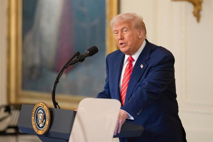 WASHINGTON, May 8, 2025  -- U.S. President Donald Trump speaks during a celebration of military mothers at the White House in Washington, D.C., the United States, on May 8, 2025. Trump on Thursday announced at the White House that the United States and Br
