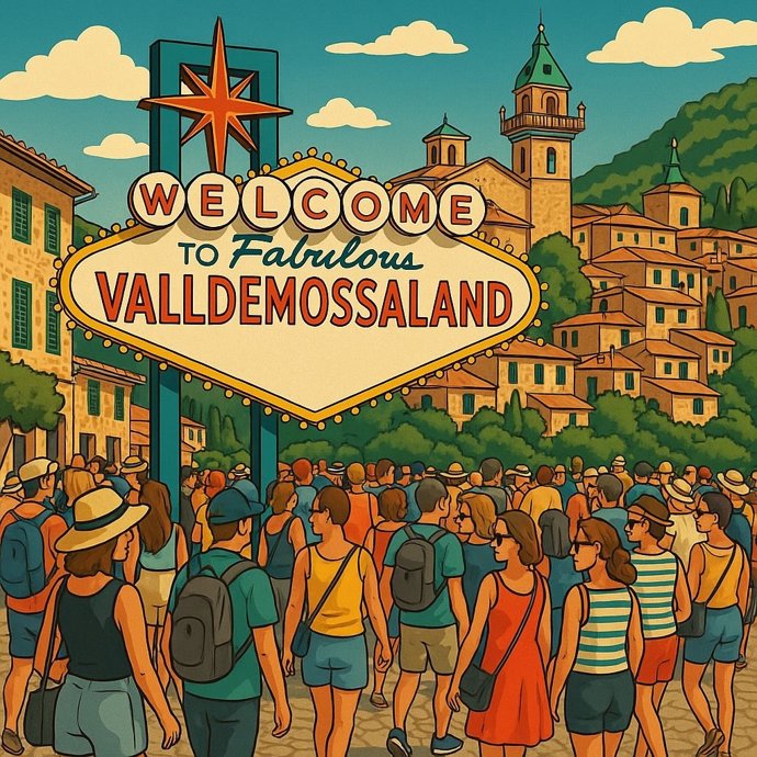 Imagen creada con inteligencia artificial para recrear la masificación en Valldemossa.