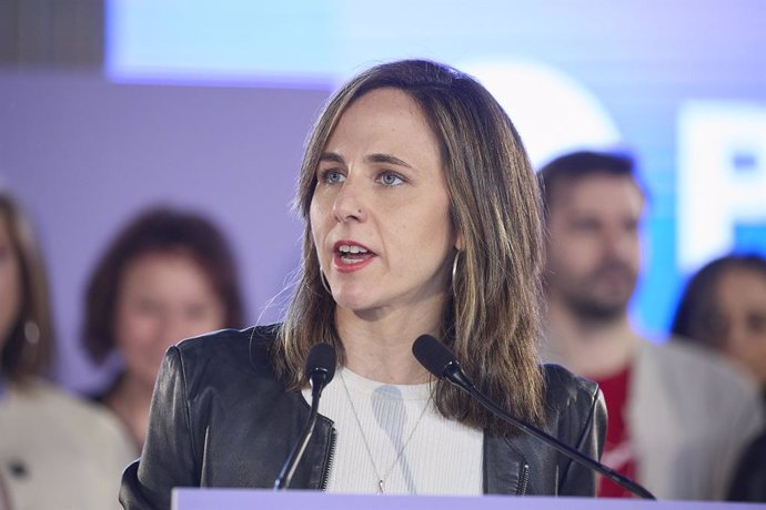 Archivo - La secretaria general de Podemos y diputada, Ione Belarra, interviene durante la V Asamblea Ciudadana de Podemos, en el Pabellón de Convenciones de Casa de Campo, a 12 de abril de 2025, en Madrid (España).