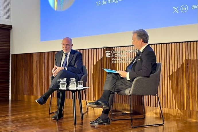 El conseller de Unión Europea y Acción Exterior de la Generalitat, Jaume Duch, en un acto en el Col·legi de Economistes de Catalunya (CEC)