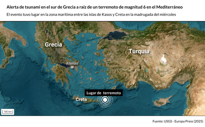 Lugar del terremoto en el Mediterráneo