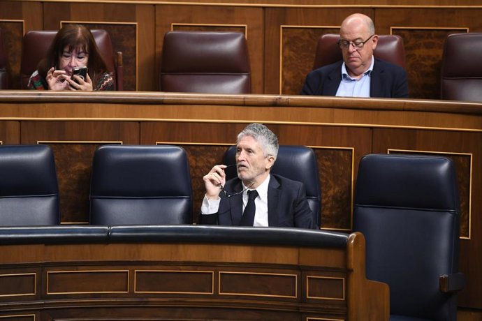 El ministro de Interior, Fernando Grande-Marlaska, interviene durante una sesión plenaria, en el Congreso de los Diputados, a 7 de mayo de 2025, en Madrid (España). 