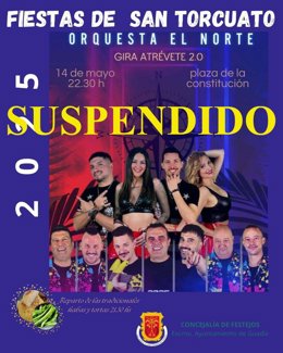 Cartel de la suspensión de la verbena de Guadix por la previsión de fuertes lluvias.