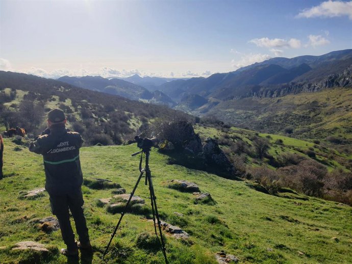 Agente Medioambiental durante la intervención en la comarca leonesa de La Robla.