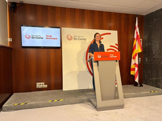 La líder de BComú, Janet Sanz, en rueda de prensa este miércoles