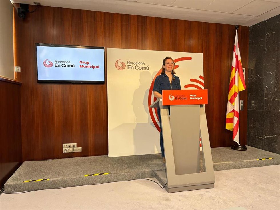 La líder de BComú, Janet Sanz, en rueda de prensa este miércoles