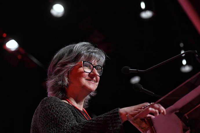 La secretaria general de CCOO de Madrid, Paloma López, interviene en el Congreso de Comisiones Obreras, en el Auditorio Marcelino Camacho, a 12 de mayo de 2025, en Madrid (España). 