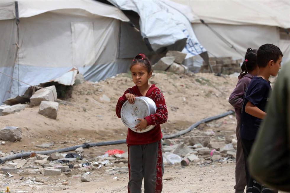 Una niña palestina espera una entrega de ayuda alimentaria en la ciudad de Gaza, en el norte de la Franja de Gaza, en medio de la ofensiva del Ejército de Israel contra el enclave (archivo)