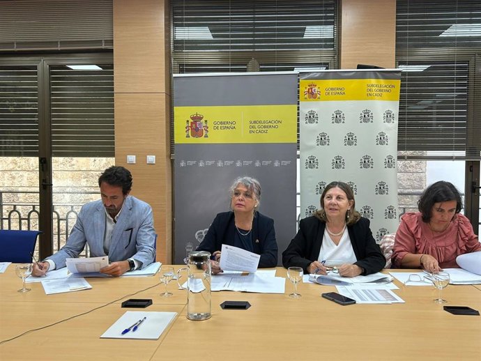 La subdelegada del Gobierno en Cádiz, Blanca Flores, presidiendo la reunión de la Comisión Provincial de Seguimiento del Programa de Fomento del Empleo Agrario (PFEA) en la provincia.