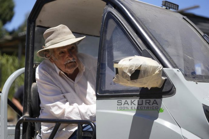 MONTEVIDEO, May 13, 2025  -- File photo taken on Feb. 3, 2025 shows Jose Mujica driving an electric vehicle at his farm in Montevideo, Uruguay. Former Uruguayan President Jose "Pepe" Mujica died on May 13, at the age of 89 in Montevideo, President Yamandu