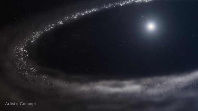 Por primera vez, los investigadores confirmaron la presencia de hielo de agua cristalino en un disco de escombros polvorientos que orbita una estrella similar al Sol, utilizando el Telescopio Espacial James Webb de la NASA.