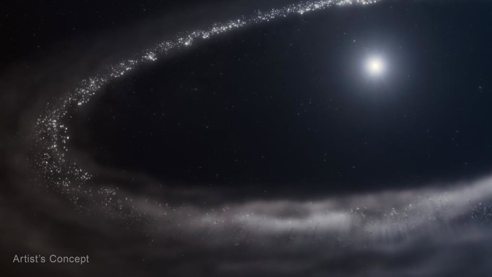 Por primera vez, los investigadores confirmaron la presencia de hielo de agua cristalino en un disco de escombros polvorientos que orbita una estrella similar al Sol, utilizando el Telescopio Espacial James Webb de la NASA.