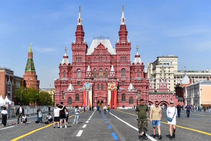 MOSCOW, May 5, 2025  -- People are seen near the Red Square in Moscow, Russia, April 21, 2025.
