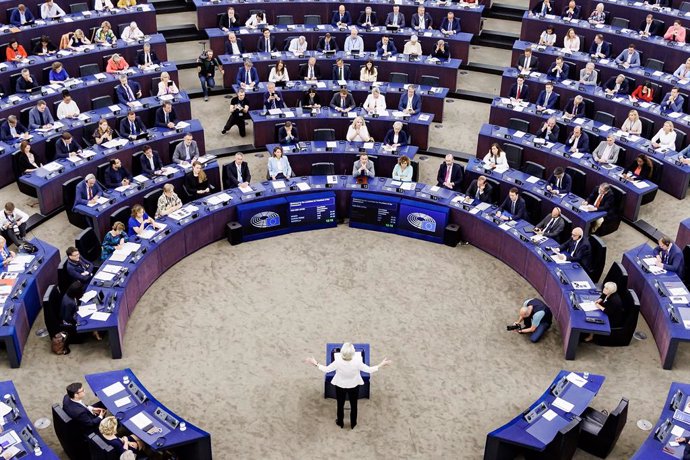 Archivo - Ursula Von der Leyen durante il discorso per chiedere un nuovo mandato alla presidenza della Commissione europea nell&#x2019;aula del Parlamento europeo a Strasburgo, Gioved&#xec;, 18 Luglio 2024 (Foto Roberto Monaldo / LaPresse)..Ursula Von der