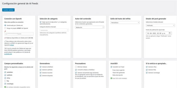 Ajustes Generales AI-Feed de Cibeles.
