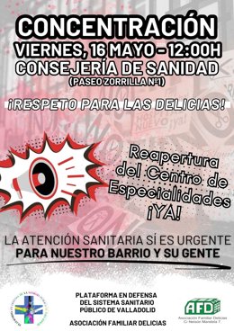 Cartel de la concentración convocada por la Plataforma ante la Consejería de Sanidad