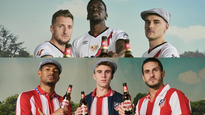 Jugadores del Rayo Vallecano y el Atlético de Madrid celebran San Isidro con Mahou.
