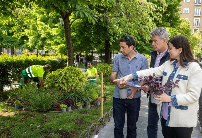 La consejera municipal Tatiana Gaudes visita una de las plantaciones, en la plaza San Francisco.