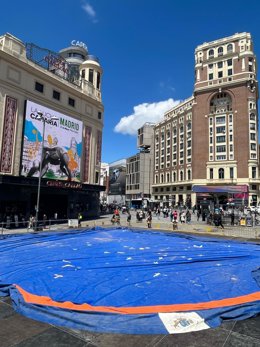 La plaza de Callao, en Madrid, se prepara para acoger este sábado una luchada histórica por el 'Mes de Canarias'