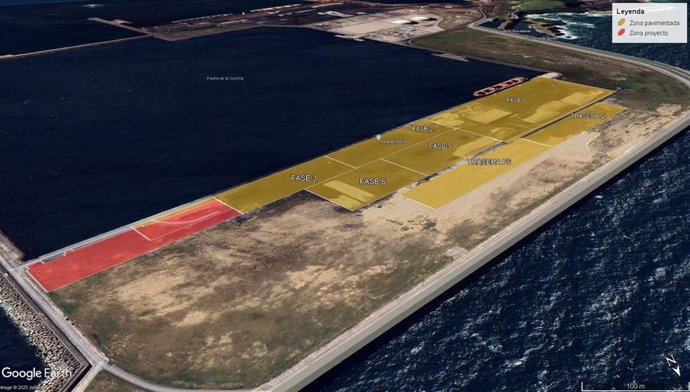 Plano de la zona de obras de pavimentación del final del muelle Norte, del puerto gijonés de El Musel.