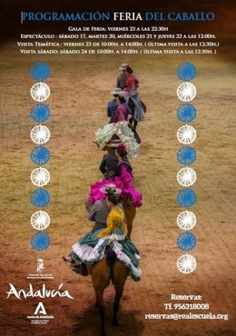 Cartel con los espectáculos de la Real Escuela durante la Feria del Caballo.