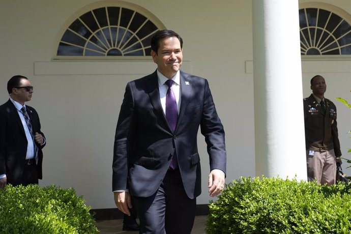 May 1, 2025, Washington, District Of Columbia, USA: United States Secretary of State Marco Rubio attends a National Day of Prayer event with US President Donald J Trump in the Rose Garden of the White House in Washington, DC, US, on May 1, 2025