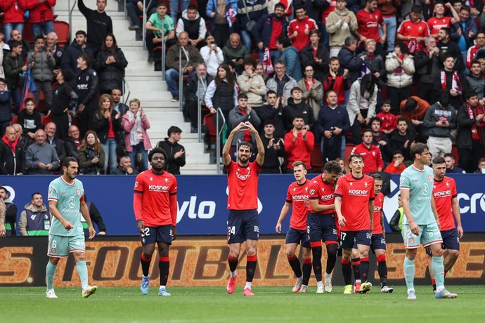Alejandro Catena of CA Osasuna celebrates a goal during the Spanish League, LaLiga EA Sports, football match played between CA Osasuna and Atletico de Madrid at El Sadar stadium on May 15, 2025, in Pamplona, Navarra, Spain.