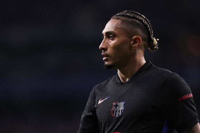 Raphinha durante el RCD Espanyol-FC Barcelona de LaLiga EA Sports 24-25