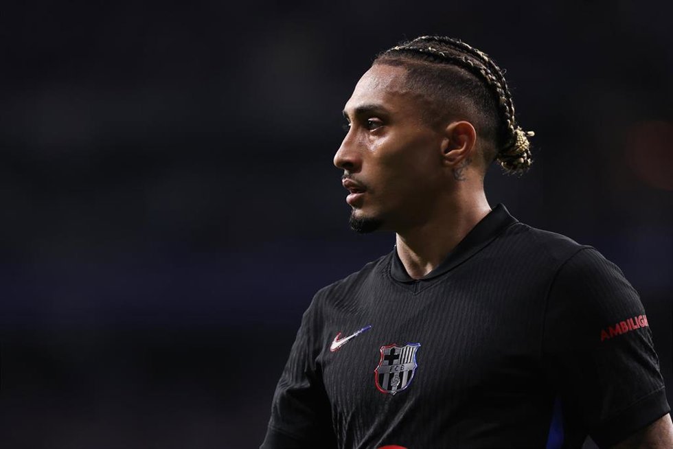 Raphinha durante el RCD Espanyol-FC Barcelona de LaLiga EA Sports 24-25