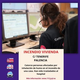 Gráfico elaborado por el 112 con datos del incendio en una vivienda en Palencia capital
