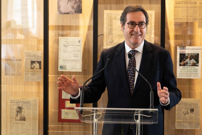 El presidente de la CEOE, Antonio Garamendi, en su intervención en inauguración nueva sede Rioja Nature Pharma