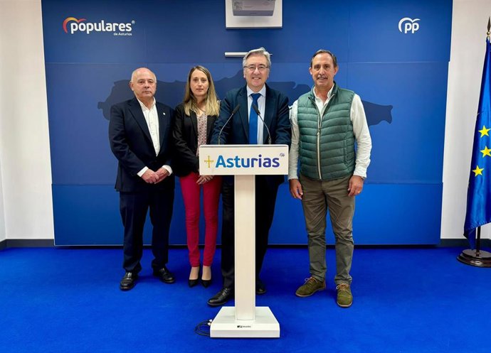 Imagen durante de la rueda de prensa ofrecida este viernes por los senadores Pablo González, Lito Rodríguez y José Manuel Fernández, y la diputada regional Cristina Vega.