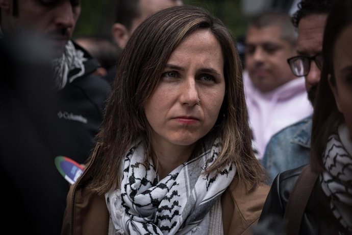 La secretaria general de Podemos, Ione Belarra, durante la manifestación en conmemoración de la Nakba, a 15 de mayo de 2025, en Madrid (España). 