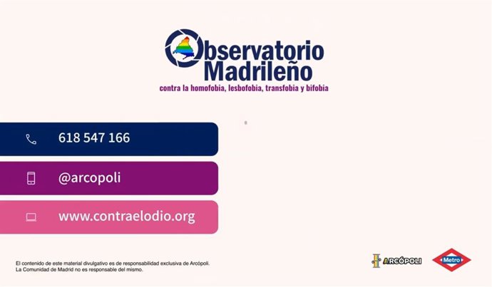 Lanzan una campaña en Metro para visibilizar los servicios del Observatorio Madrileño contra la LGTBIfobia