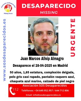Imagen de un hombre desaparecido en Madrid