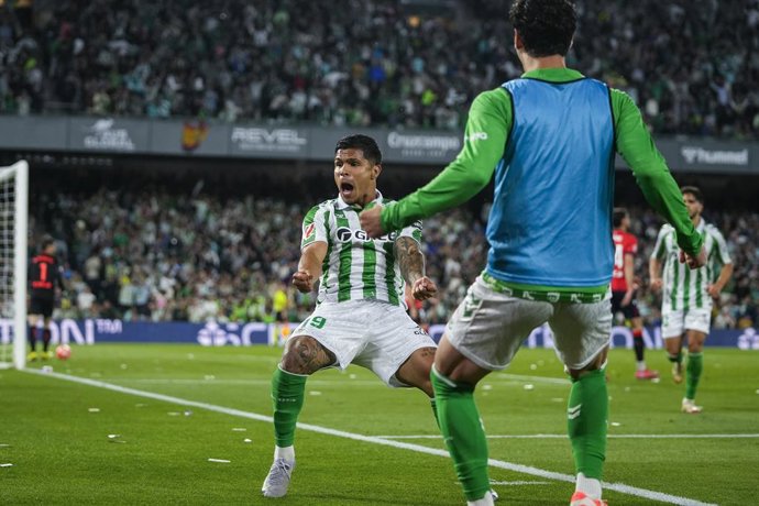 Cucho Hernandez of Real Betis celebrates a goal during the Spanish league, LaLiga EA Sports, football match played between Real Betis and CA Osasuna at Benito Villamarin stadium on May 11, 2025, in Sevilla, Spain.